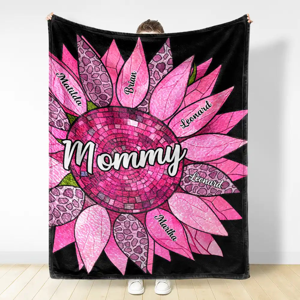 Gift For Grandma,Gift For Mother,Gift For Wife - Nana Auntie Mom Family Sunflower - Personalized Fleece Blanket, Sherpa Blanket