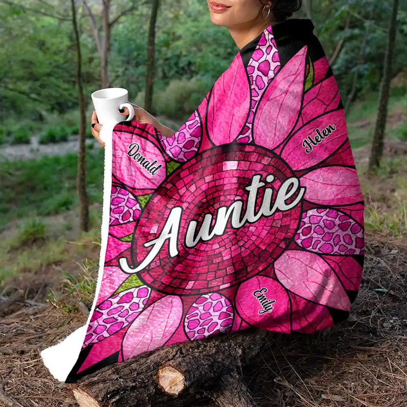 Gift For Grandma,Gift For Mother,Gift For Wife - Nana Auntie Mom Family Sunflower - Personalized Fleece Blanket, Sherpa Blanket