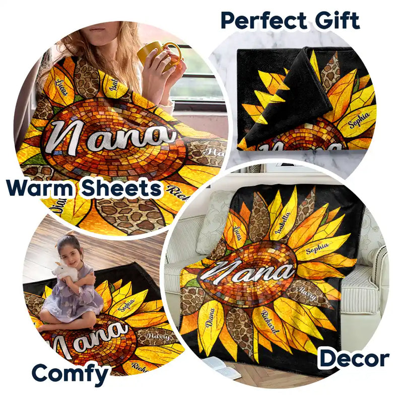 Gift For Grandma,Gift For Mother,Gift For Wife - Nana Auntie Mom Family Sunflower - Personalized Fleece Blanket, Sherpa Blanket