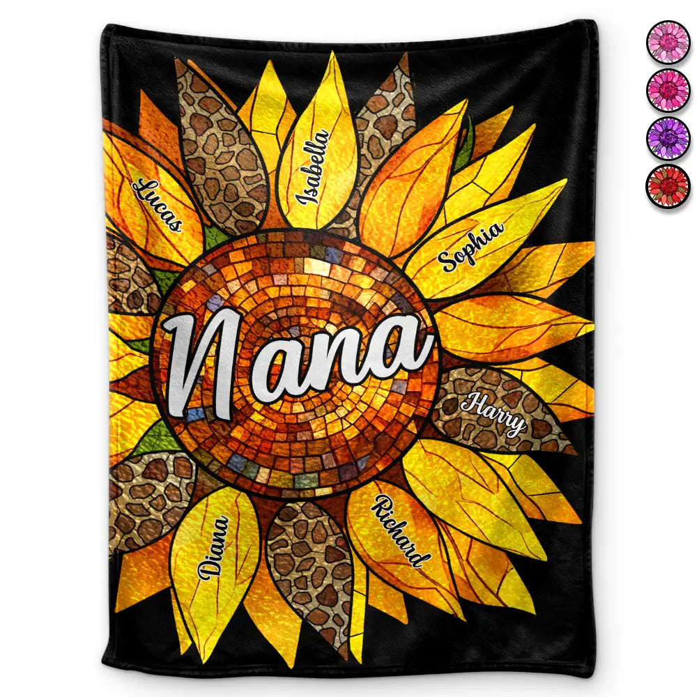Gift For Grandma,Gift For Mother,Gift For Wife - Nana Auntie Mom Family Sunflower - Personalized Fleece Blanket, Sherpa Blanket