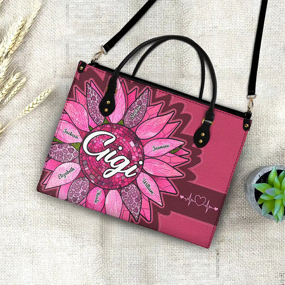 Gift For Mother, Gift For Grandma, Love, Gift For Wife - Nana Auntie Mom Family Sunflower - Personalized Leather Bag