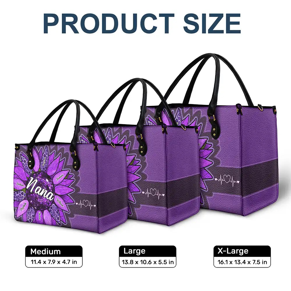 Gift For Mother, Gift For Grandma, Love, Gift For Wife - Nana Auntie Mom Family Sunflower - Personalized Leather Bag