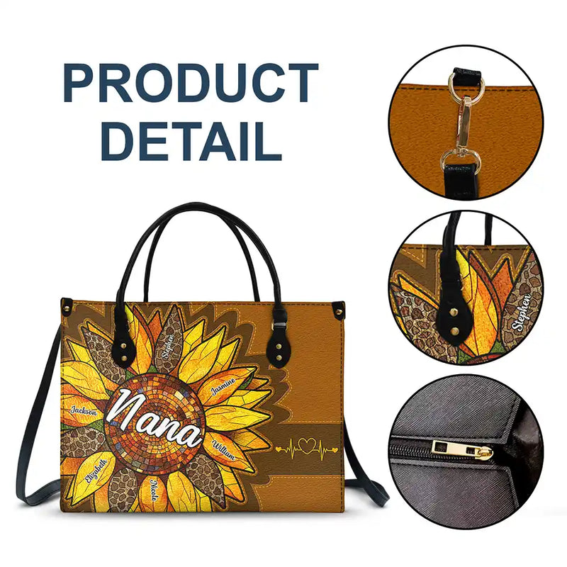 Gift For Mother, Gift For Grandma, Love, Gift For Wife - Nana Auntie Mom Family Sunflower - Personalized Leather Bag