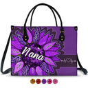 Gift For Mother, Gift For Grandma, Love, Gift For Wife - Nana Auntie Mom Family Sunflower - Personalized Leather Bag