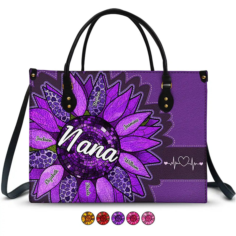 Gift For Mother, Gift For Grandma, Love, Gift For Wife - Nana Auntie Mom Family Sunflower - Personalized Leather Bag