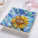 Gift For Grandma,Gift For Mother,Happy,Icon - Nana Auntie Mom Family Sunflower - Personalized Ring Dish