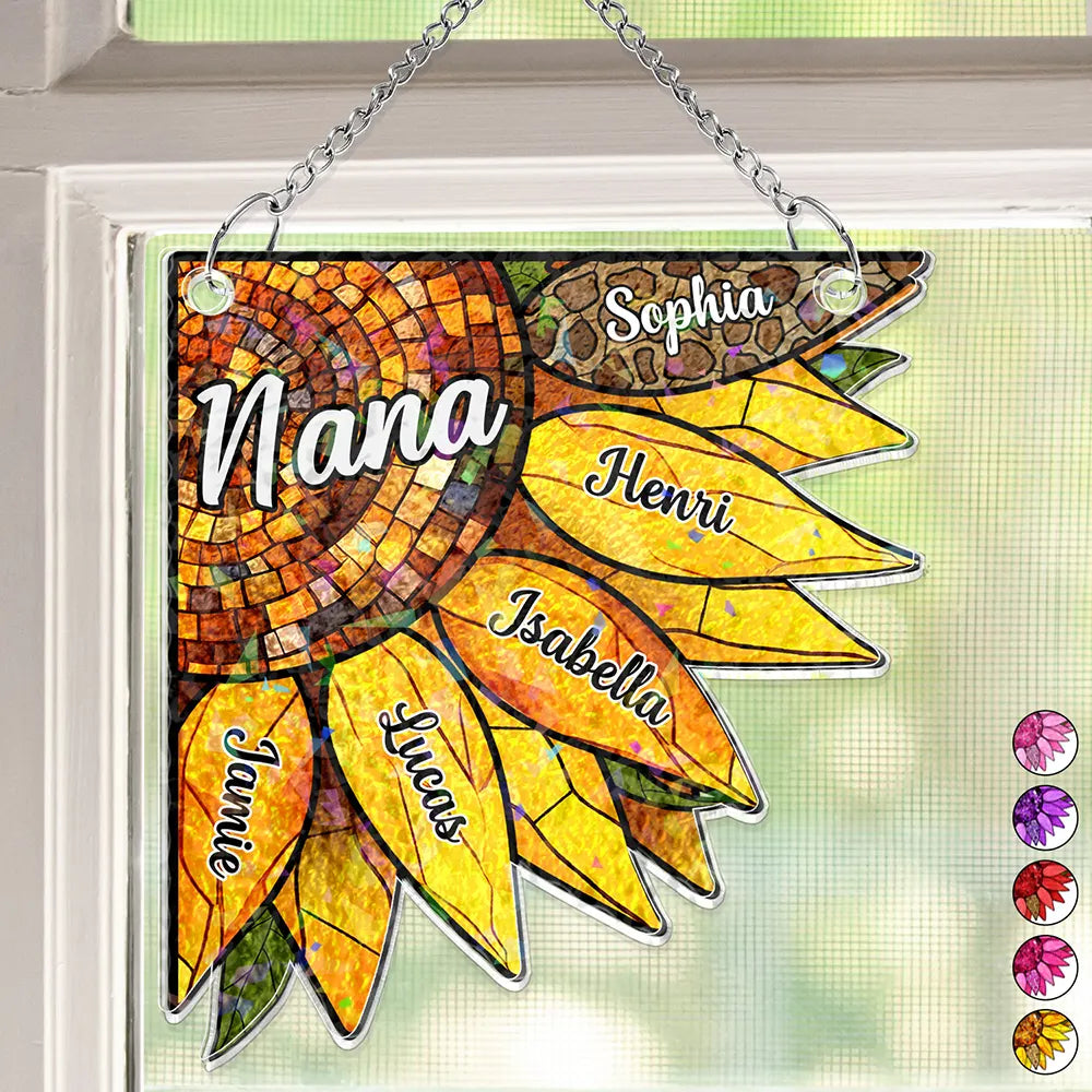 Nana Auntie Mom Family Sunflower - Personalized Window Corner Suncatcher