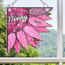Happy, Gift For Grandma, Gift For Mother, Gift For Wife, Gift For Women, Gift For Yourself - Nana Auntie Mom Family Sunflower - Personalized Window Corner Suncatcher
