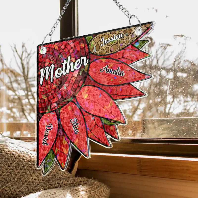 Happy, Gift For Grandma, Gift For Mother, Gift For Wife, Gift For Women, Gift For Yourself - Nana Auntie Mom Family Sunflower - Personalized Window Corner Suncatcher
