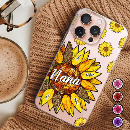 Coque de téléphone transparente personnalisée avec fleurs de naissance pour grand-mère et grand-mère