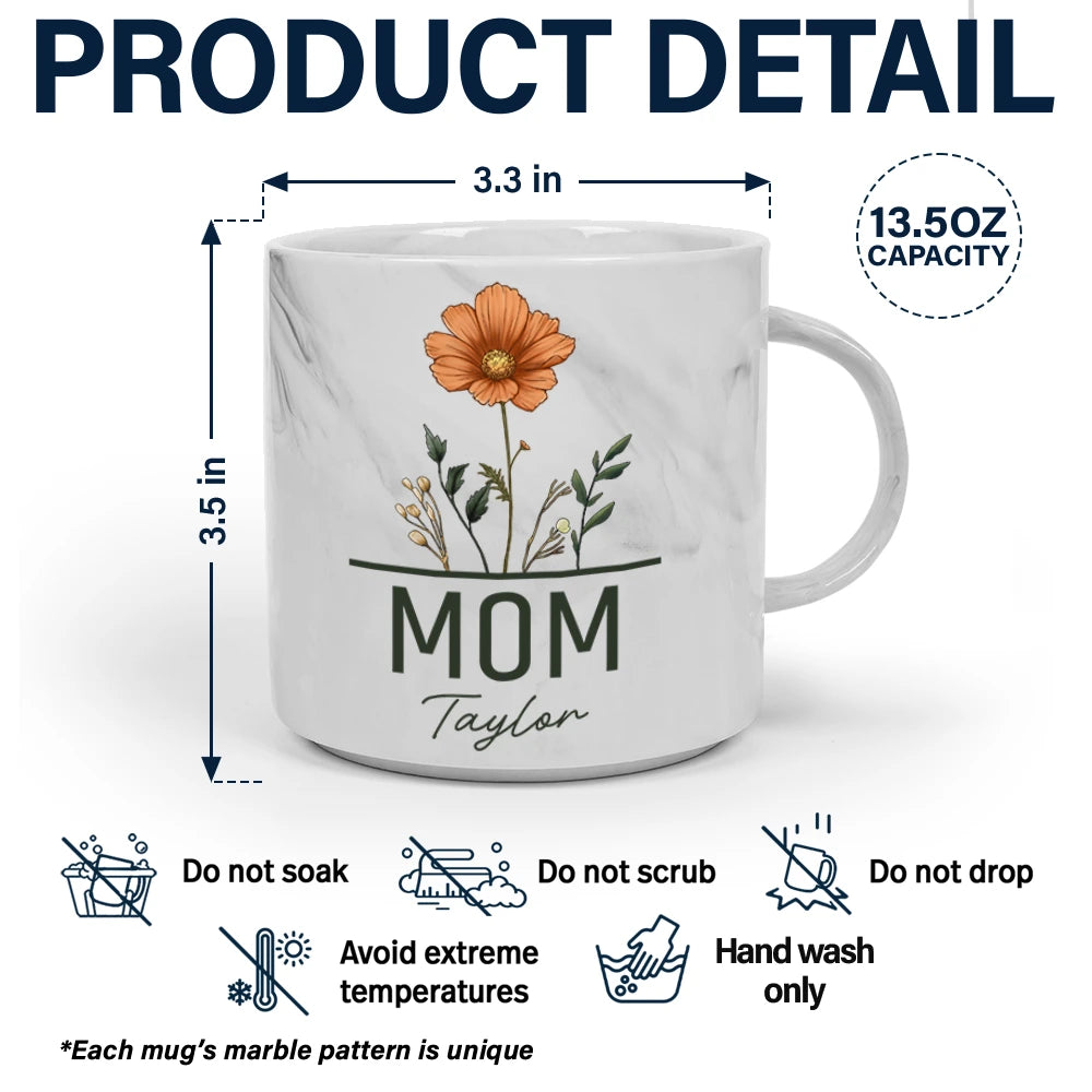 Gift For Grandma,Gift For Mother,Gift For Wife,Happy - Nana Grandma Mom Birth Flowers - Personalized Marble Mug