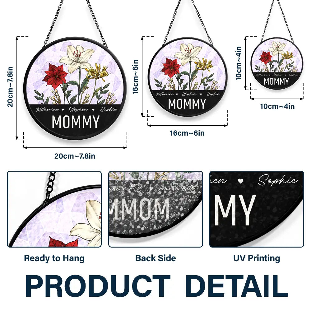 Gift For Grandma,Gift For Mother,Gift For Wife,Happy - Nana Grandma Mom Birth Flowers - Personalized Stained Glass Window Hanging Suncatcher