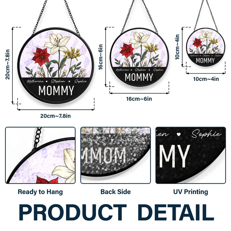 Gift For Grandma,Gift For Mother,Gift For Wife,Happy - Nana Grandma Mom Birth Flowers - Personalized Stained Glass Window Hanging Suncatcher