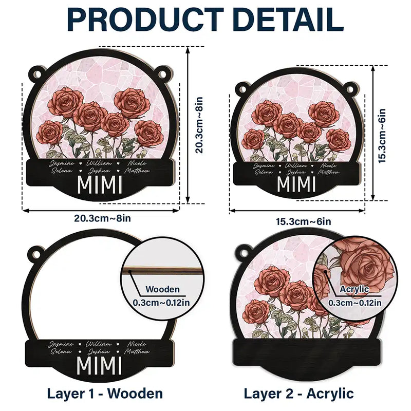 Gift For Grandma, Gift For Mother, Gift For Wife, Happy - Nana Grandma Mom Birth Flowers - Personalized Window Hanging Suncatcher Ornament