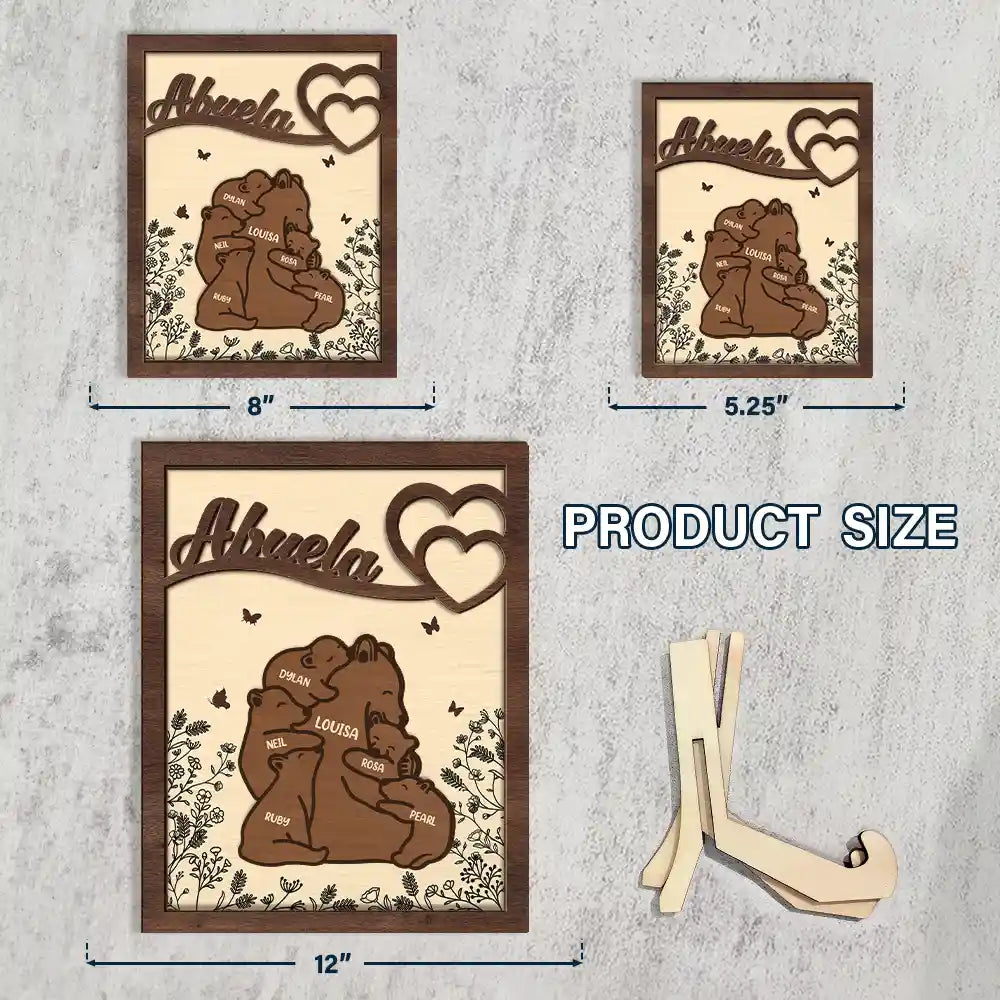 Gift For Mother,Gift For Grandma - Nana Mama Bear - Personalized 2-Layered Wooden Plaque With Stand