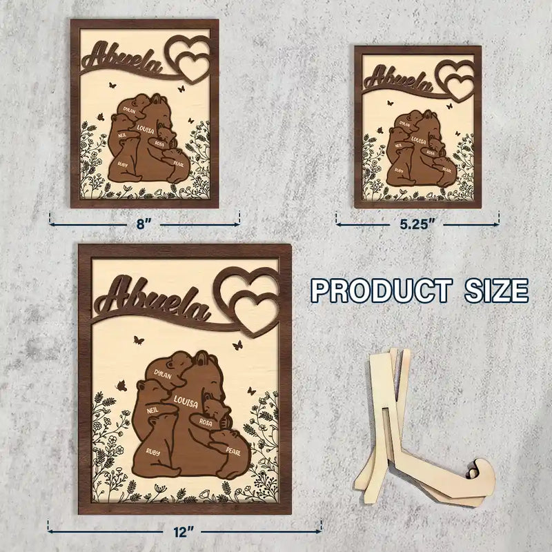Gift For Mother,Gift For Grandma - Nana Mama Bear - Personalized 2-Layered Wooden Plaque With Stand