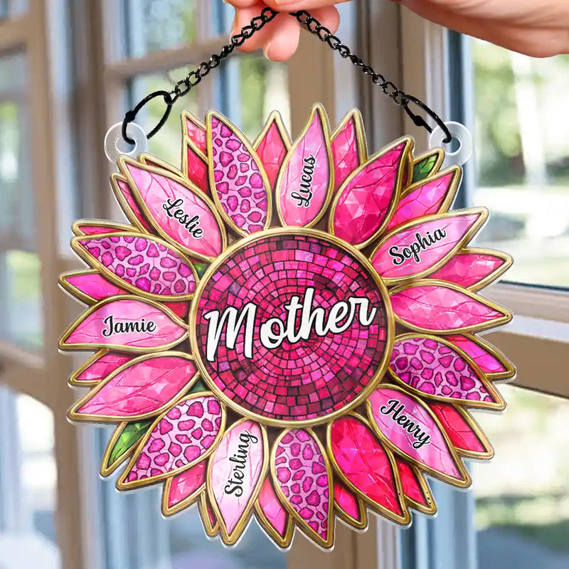 Gift For Mother,Gift For Grandma,Gift For Wife,Happy - Nana Mom Granny Mimi Family Sunflower - Personalized Window Hanging Suncatcher Ornament
