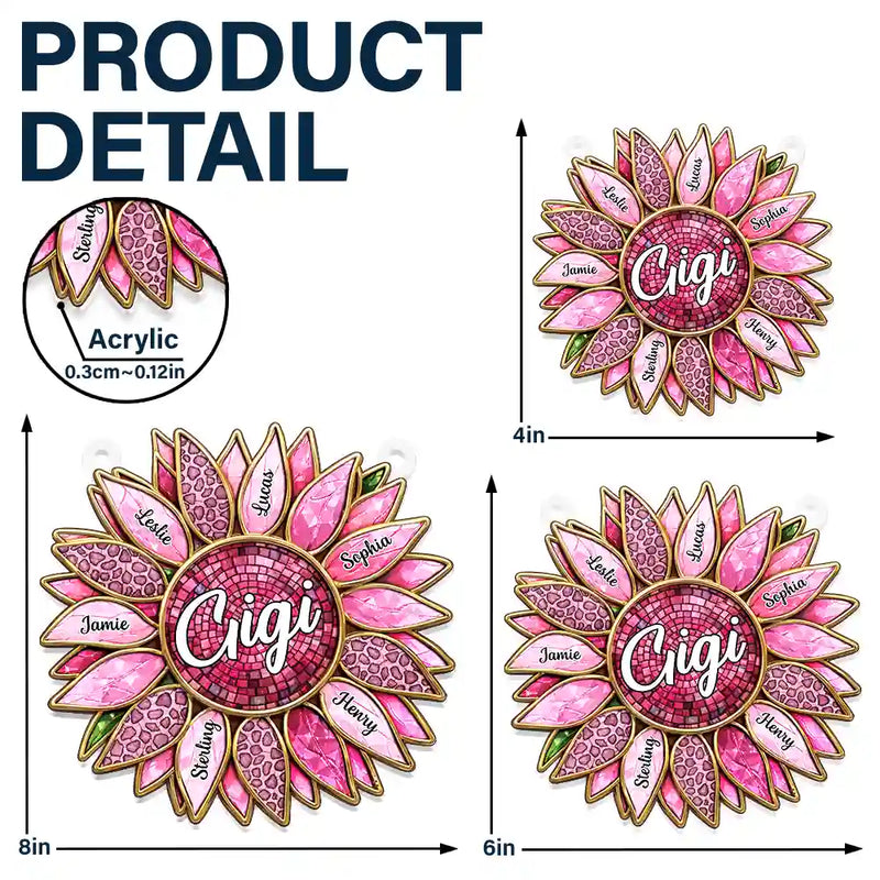 Gift For Mother,Gift For Grandma,Gift For Wife,Happy - Nana Mom Granny Mimi Family Sunflower - Personalized Window Hanging Suncatcher Ornament