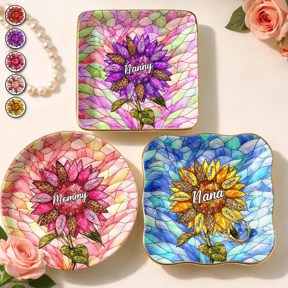 Nana Auntie Mom Family Sunflower - Personalized Ring Dish