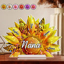 Gift For Mother,Gift For Grandma,Love - Nana, Mom, Auntie Family Leopard Sunflower 3D Effect - Personalized Holographic Acrylic Plaque