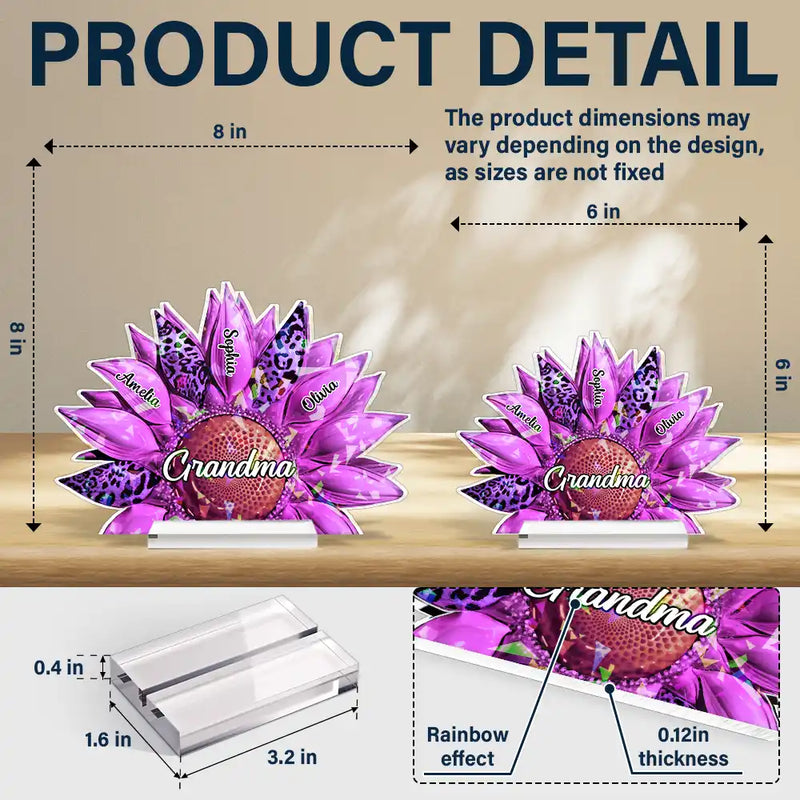 Gift For Mother,Gift For Grandma,Love - Nana, Mom, Auntie Family Leopard Sunflower 3D Effect - Personalized Holographic Acrylic Plaque