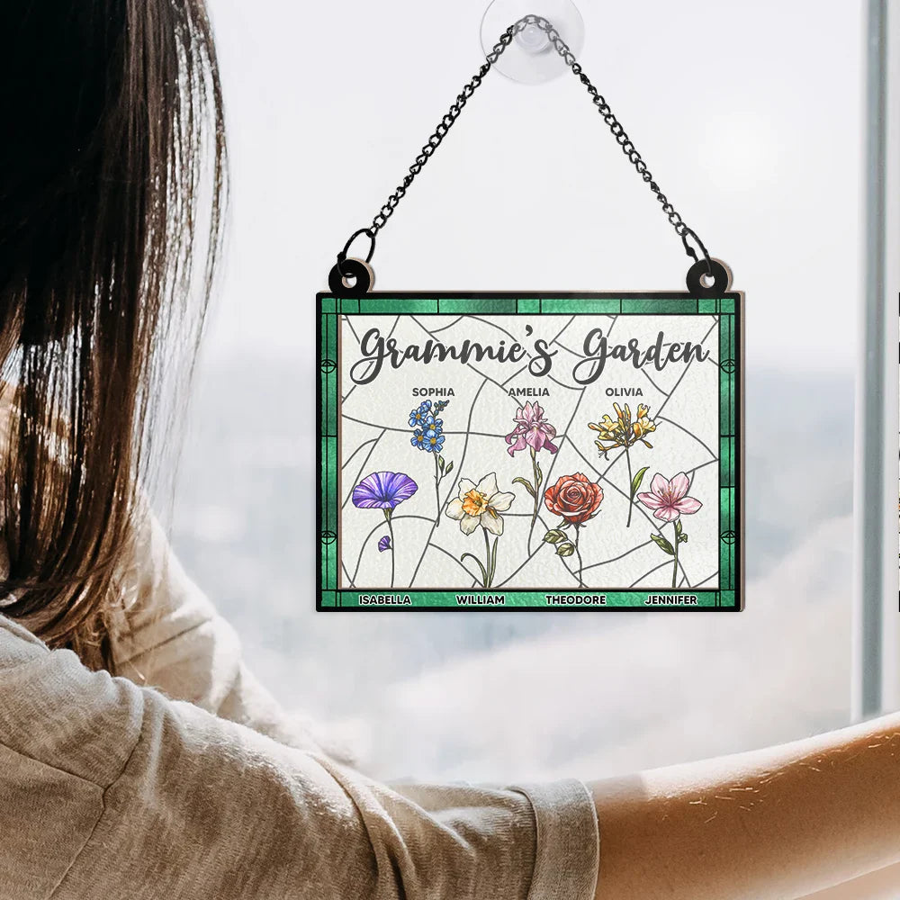 Gift For Mother,Gift For Grandma -Nana's Garden Full Of Colors Birth Flower Grandkids - Personalized Window Hanging Suncatcher Ornament