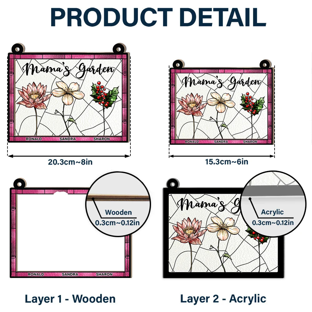 Gift For Mother,Gift For Grandma -Nana's Garden Full Of Colors Birth Flower Grandkids - Personalized Window Hanging Suncatcher Ornament