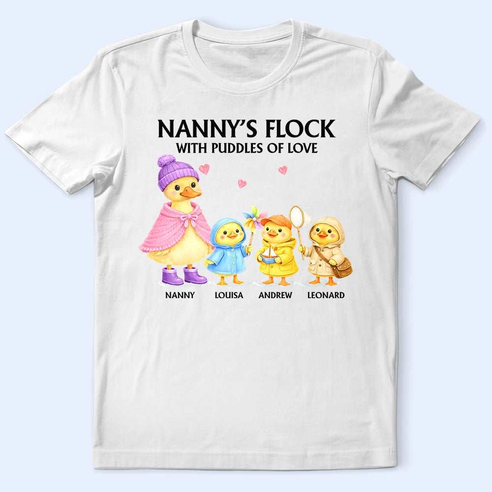 Nanny's Flock With Puddles Of Love - Personalized T Shirt