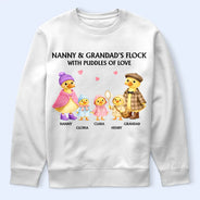 Gift For Grandpa,Gift For Grandma,Gift For Grandparents,Grandma - Grandkids,Love - Nanny's Flock With Puddles Of Love - Personalized T Shirt