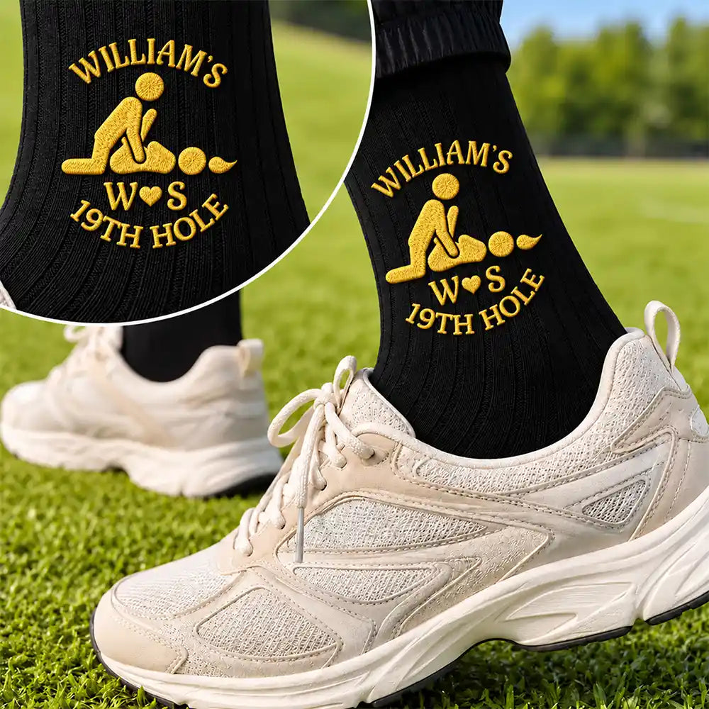 Gift For Couples,Gift For Him,Gift For Husband,Humorous,Icon - Naughty Gift For Husband Boyfriend - Personalized 19th Hole Embroidered Socks