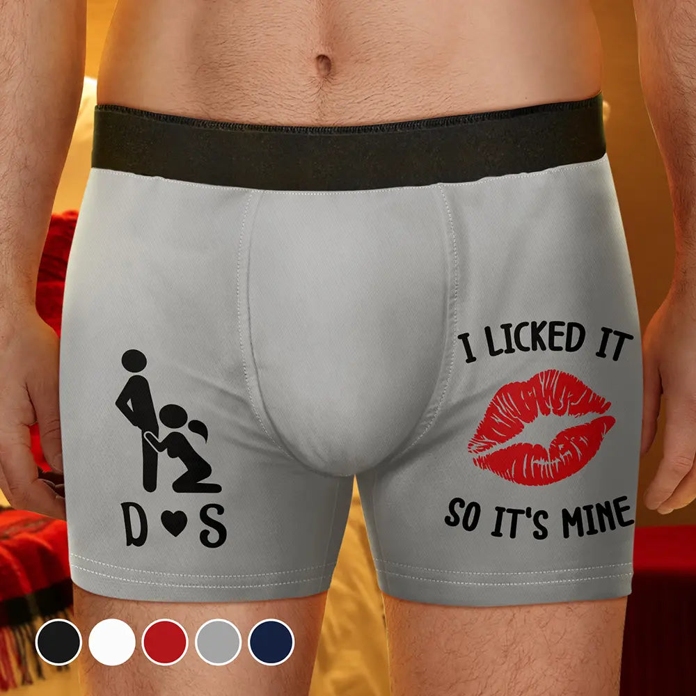 Gift For Couples,Gift For Him,Gift For Husband,Humorous,Icon,Top Market - Naughty Gift For Husband Boyfriend - Personalized I Licked It So It's Mine Men's Boxer Briefs