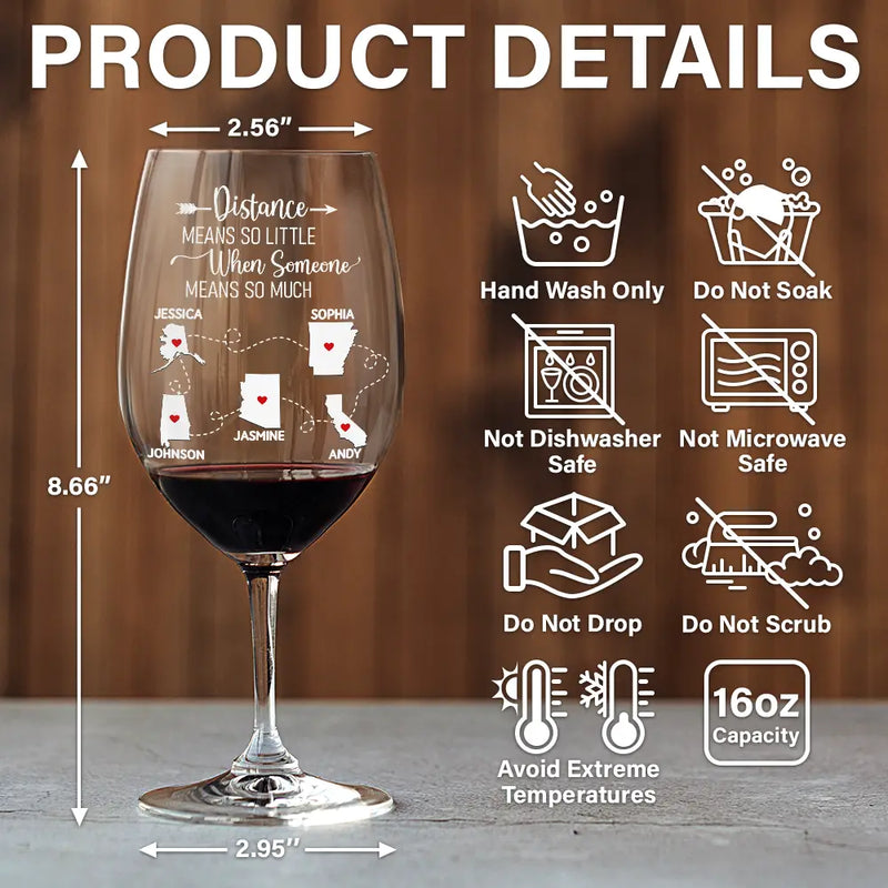 Love,Gift For Bestie,Long Distance,Gift For Sisters,Gift For Sibling,Mom,Daughters,Family - Never Too Far To Drink Together Besties Sisters - Personalized Wine Glass