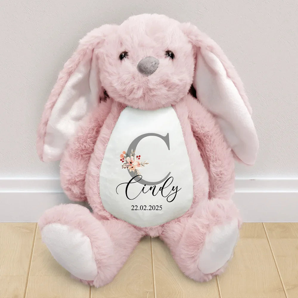 Happy, Gift For Wife, Parents, Gift For Mother, New baby, New Mom, Pregnant Mom - New Baby Baby Shower - Personalized Soft Toy Bunny