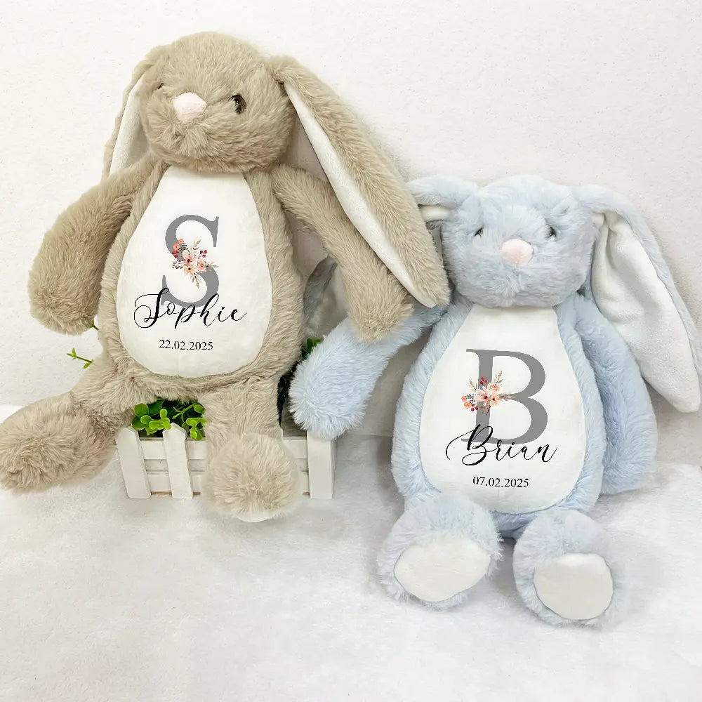 Happy, Gift For Wife, Parents, Gift For Mother, New baby, New Mom, Pregnant Mom - New Baby Baby Shower - Personalized Soft Toy Bunny
