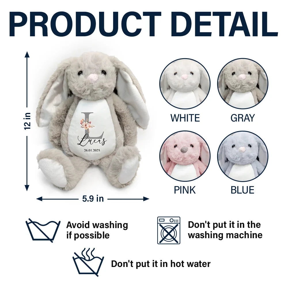 Happy, Gift For Wife, Parents, Gift For Mother, New baby, New Mom, Pregnant Mom - New Baby Baby Shower - Personalized Soft Toy Bunny