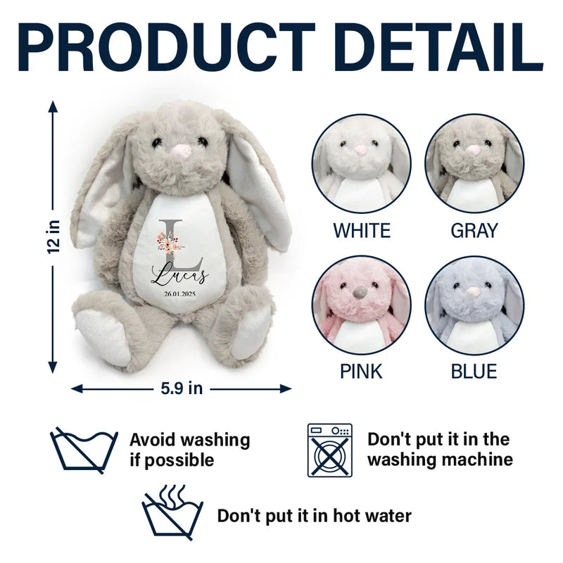 Happy, Gift For Wife, Parents, Gift For Mother, New baby, New Mom, Pregnant Mom - New Baby Baby Shower - Personalized Soft Toy Bunny