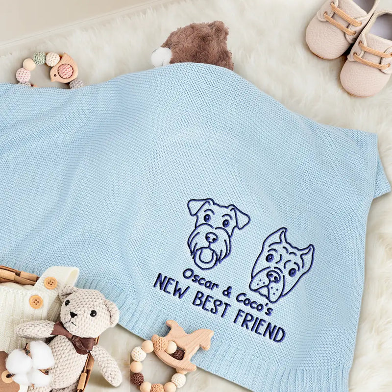New Dad,New baby,New Mom,Love,Pet Lovers,Dog Lovers - New Best Friend Baby - Personalized Embroidered Knitted Baby Blanket