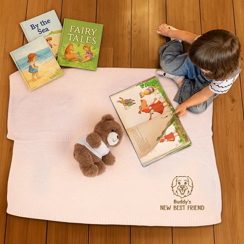 New Dad,New baby,New Mom,Love,Pet Lovers,Dog Lovers - New Best Friend Baby - Personalized Embroidered Knitted Baby Blanket