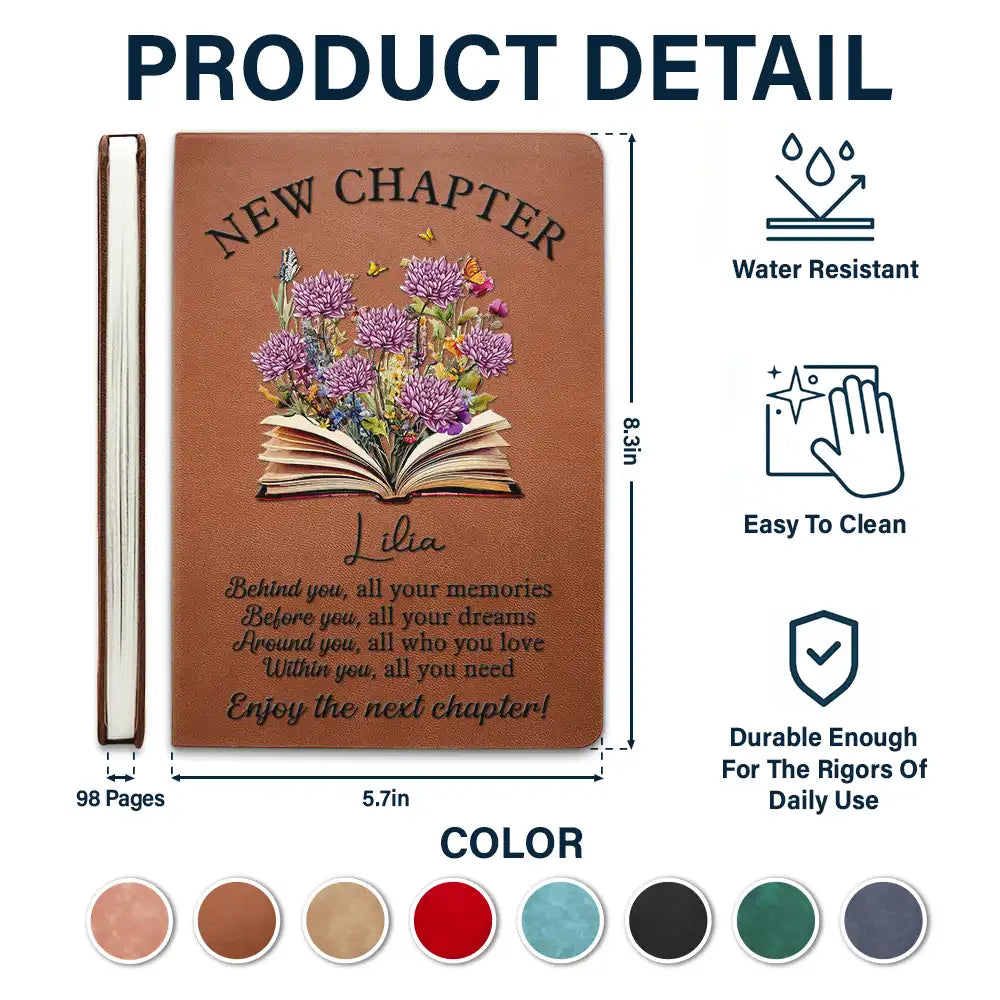 Gifts For Colleagues,Graduation,Retirement,Gift For Women - New Chapter Birth Month Flower - Personalized Leather Journal