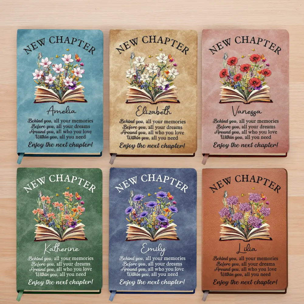 Gifts For Colleagues,Graduation,Retirement,Gift For Women - New Chapter Birth Month Flower - Personalized Leather Journal