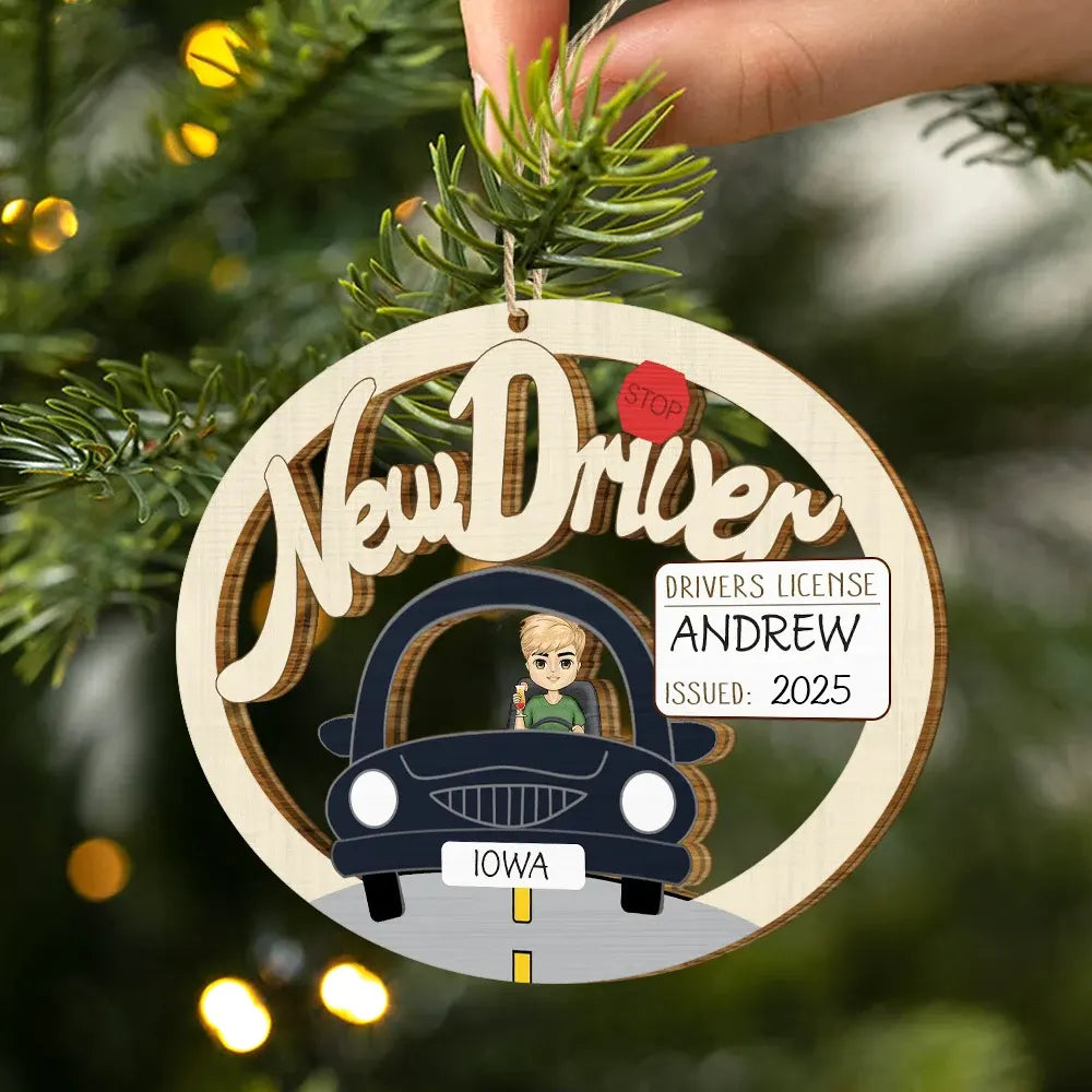 Gift For Yourself, Women, Men - New Driver Christmas - Personalized Wooden Cutout Ornament