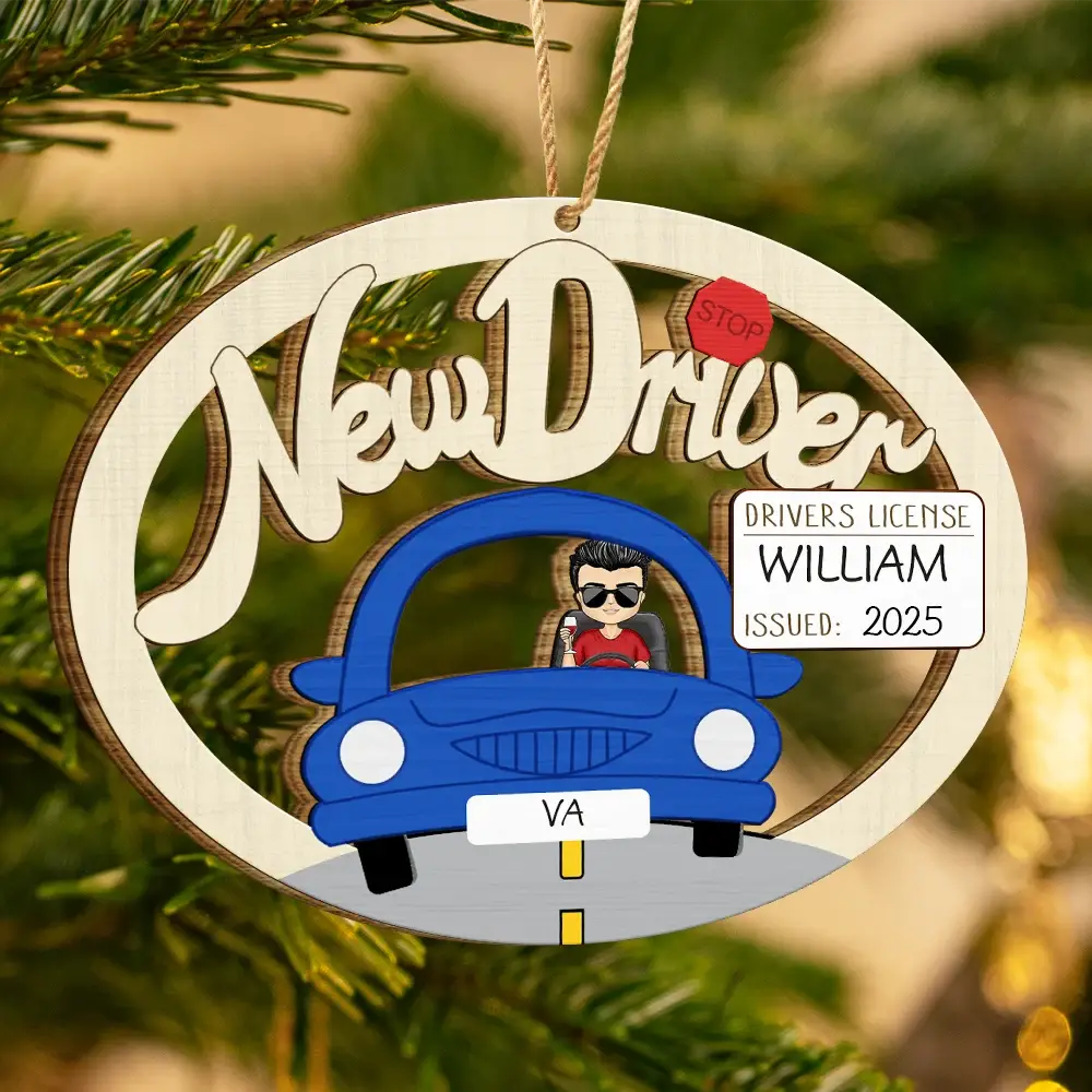 Gift For Yourself, Women, Men - New Driver Christmas - Personalized Wooden Cutout Ornament