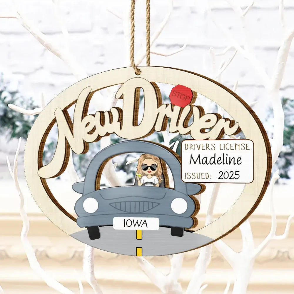 Gift For Yourself, Women, Men - New Driver Christmas - Personalized Wooden Cutout Ornament