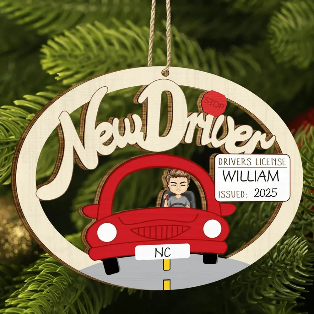 New Driver Christmas - Personalized Wooden Cutout Ornament