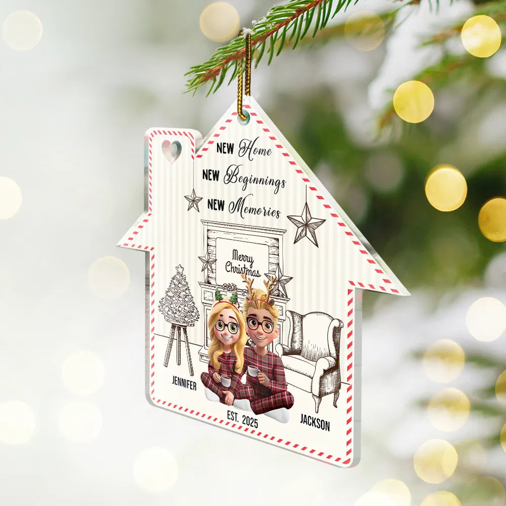 Christmas,Gift For Couples,Happy,Love,Family - New Home New Beginnings New Memories - Personalized Custom Shaped Acrylic Ornament