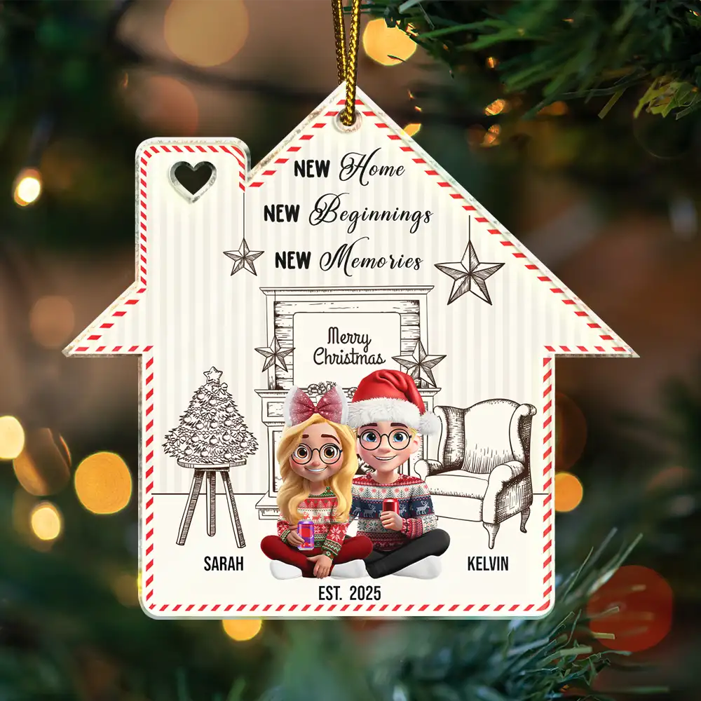Christmas,Gift For Couples,Happy,Love,Family - New Home New Beginnings New Memories - Personalized Custom Shaped Acrylic Ornament