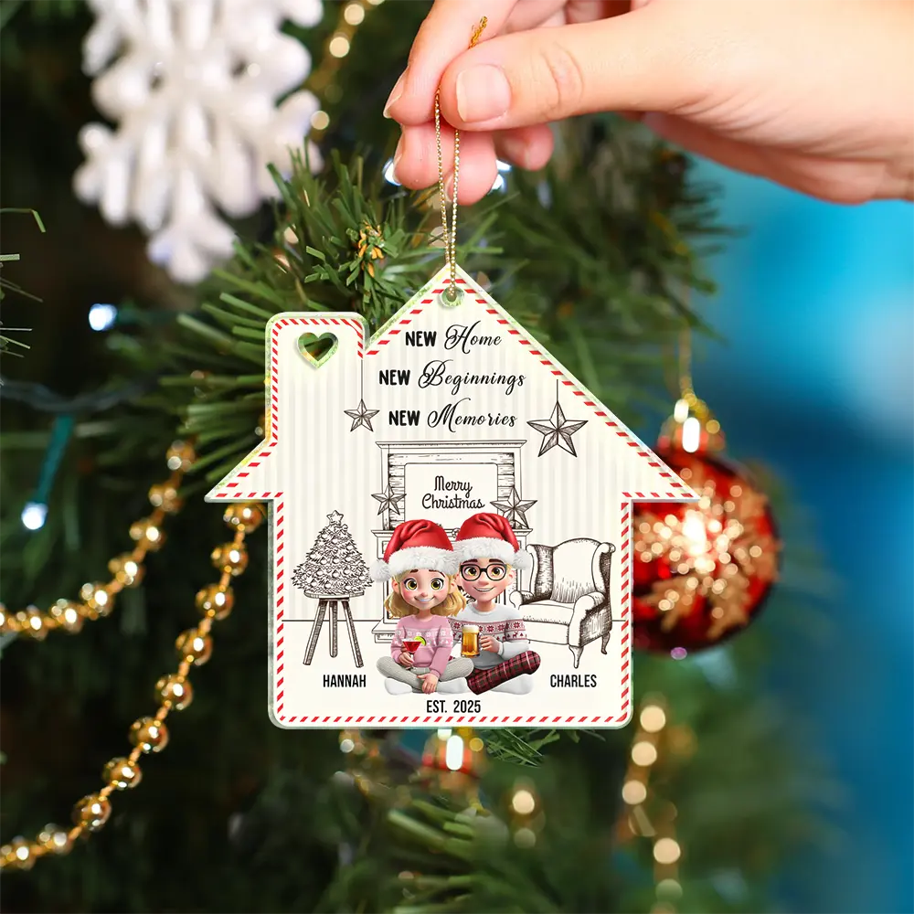 Christmas,Gift For Couples,Happy,Love,Family - New Home New Beginnings New Memories - Personalized Custom Shaped Acrylic Ornament
