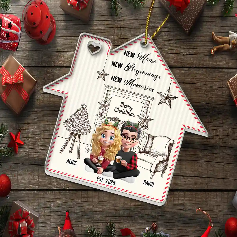 Christmas,Gift For Couples,Happy,Love,Family - New Home New Beginnings New Memories - Personalized Custom Shaped Acrylic Ornament