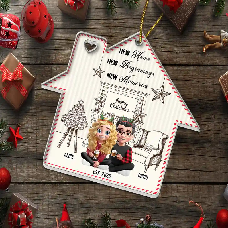 Christmas,Gift For Couples,Happy,Love,Family - New Home New Beginnings New Memories - Personalized Custom Shaped Acrylic Ornament