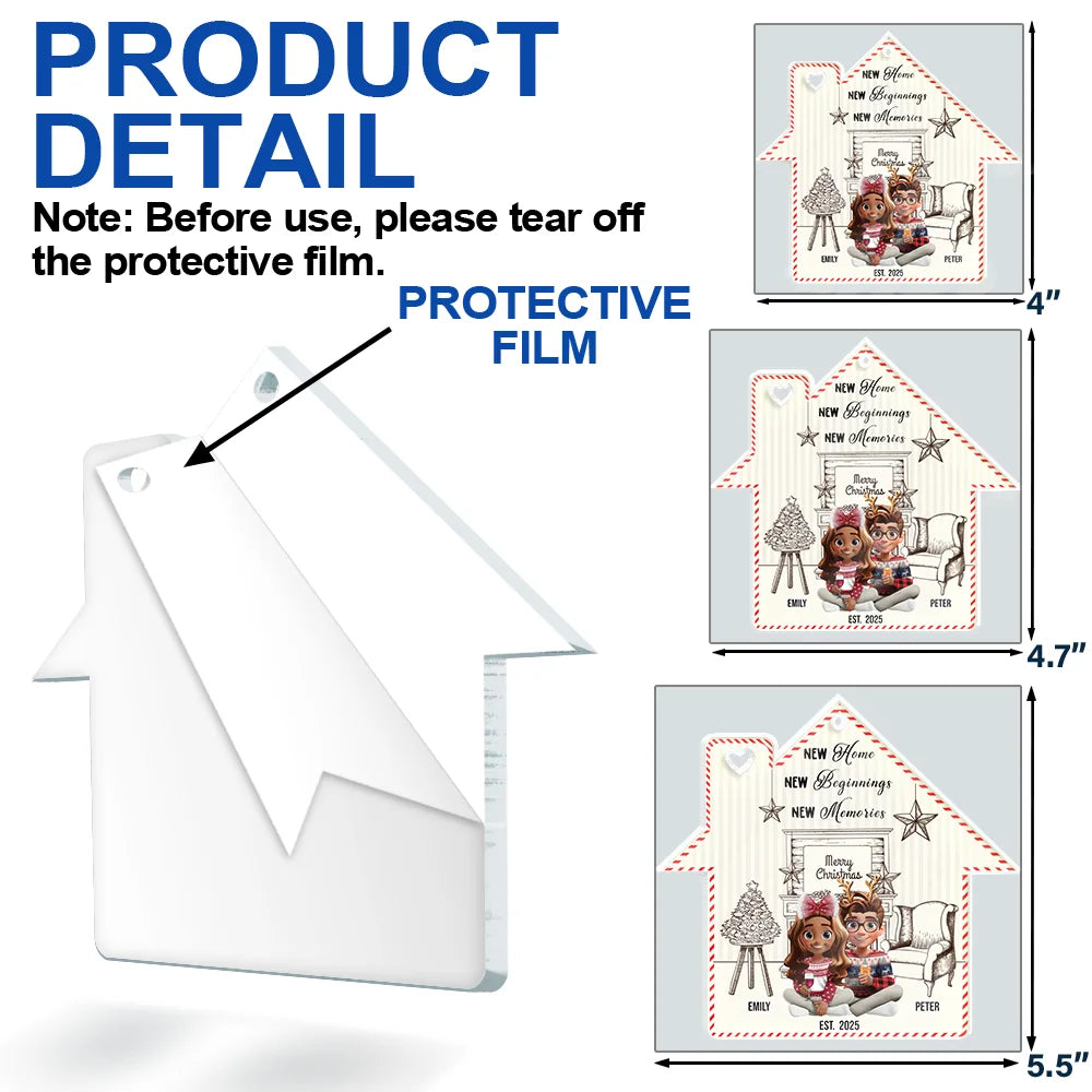 Christmas,Gift For Couples,Happy,Love,Family - New Home New Beginnings New Memories - Personalized Custom Shaped Acrylic Ornament